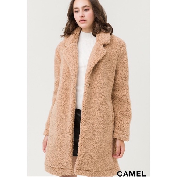NWT Long Camel Teddy Bear Faux Fur Coat - Picture 4 of 5